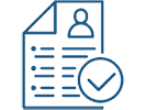 A blue document with an image of a person and a check mark.