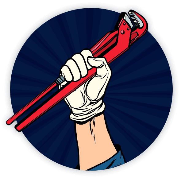 Tool kit in hand A cartoon of someone holding a wrench in their hand.